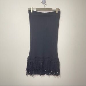 Club Monaco Black Midi Skirt with Fringe Hem